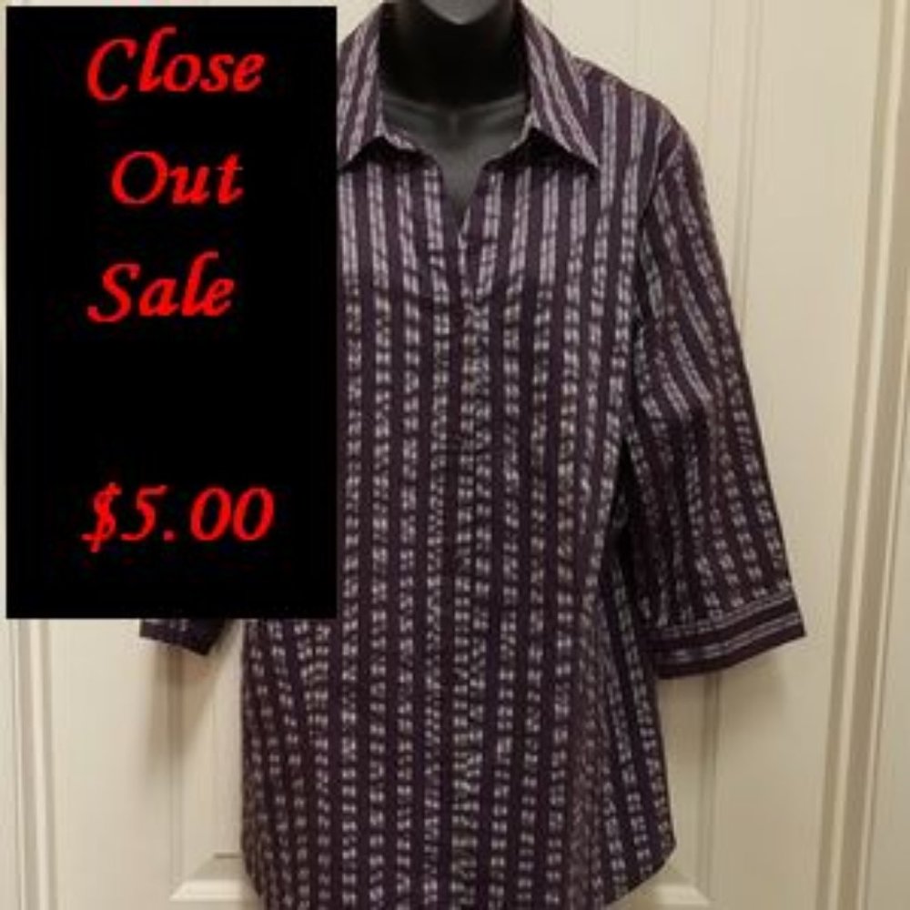 Plus Size 2X Worthington Purple/Gray 3/4 Sleeve